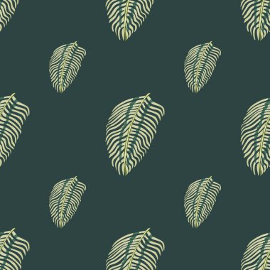 Basit eğreltiotu yapraklı, minimalist, pürüzsüz karalama deseni. Koyu gri arka plan. Kağıt ve kumaş dokuları için grafiksel tasarım. Vektör İllüstrasyonu.