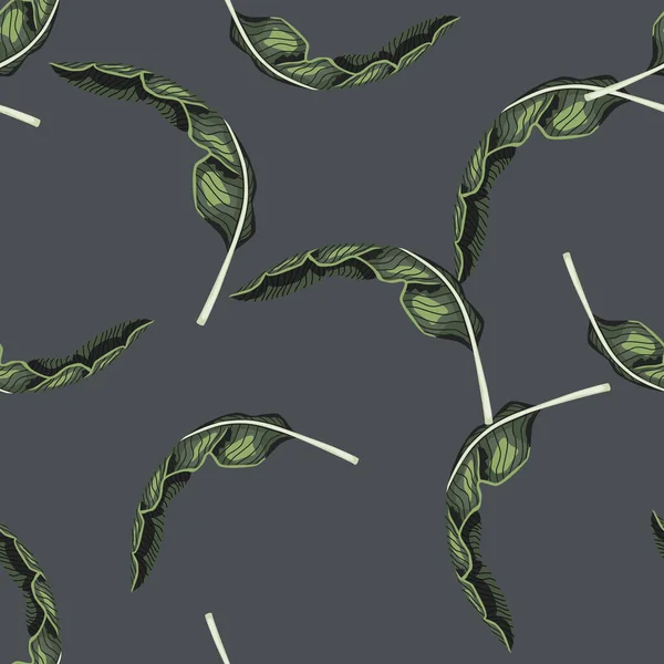 Μινιμαλιστικό Μοτίβο Χωρίς Ραφή Πράσινα Τροπικά Φύλλα Στολίδι Γκρι Φόντο — Διανυσματικό Αρχείο