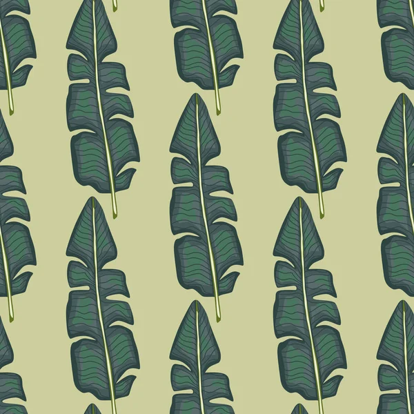 淡いブルーのヤシの葉の装飾と植物のジャングルのシームレスなパターン ベージュの背景 馬鹿なスタイルだ 包装紙や布のテクスチャのためのグラフィックデザイン ベクターイラスト — ストックベクタ