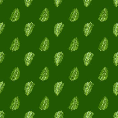 Küçük yeşil eğreltiotu yapraklı, botanik desensiz siluet izleri. Yeşil arka plan. Doğa baskısı. Kağıt ve kumaş dokuları için grafiksel tasarım. Vektör İllüstrasyonu.