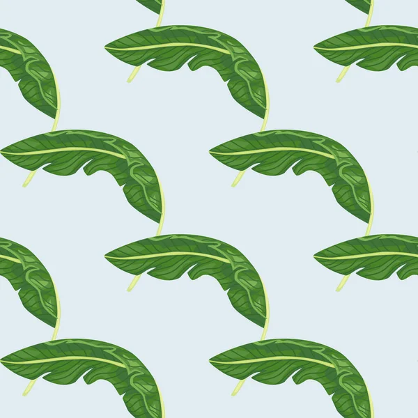 手绘哈瓦伊无缝图案与简单的绿色香蕉叶指纹 淡淡的背景 季节性纺织品印花 背景色和墙纸的矢量图解 — 图库矢量图片