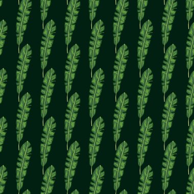 Yeşil koyu tonlar, botanik tropik yapraklı kusursuz doğa deseni. Doğal orman arka planı. Tekstil, kumaş, hediye paketi, duvar kağıtları için düz vektör baskısı. Sonsuz illüstrasyon.