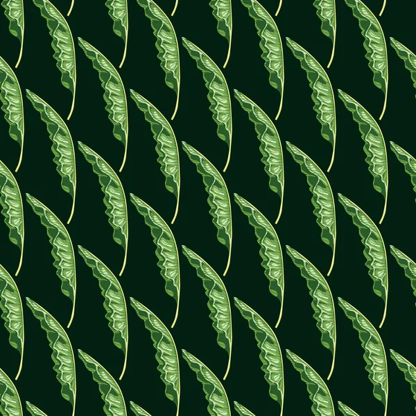 Dekorativní Bezešvé Vzor Zelenými Banánovými Listy Tvary Tisku Černé Pozadí — Stockový vektor