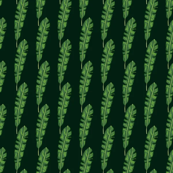 植物熱帯の葉の装飾と緑の暗いトーンシームレスな自然パターン 自然ジャングルを背景に テキスタイル ファブリック ギフトラップ 壁紙のためのフラットベクトルプリント エンドレスイラスト — ストックベクタ