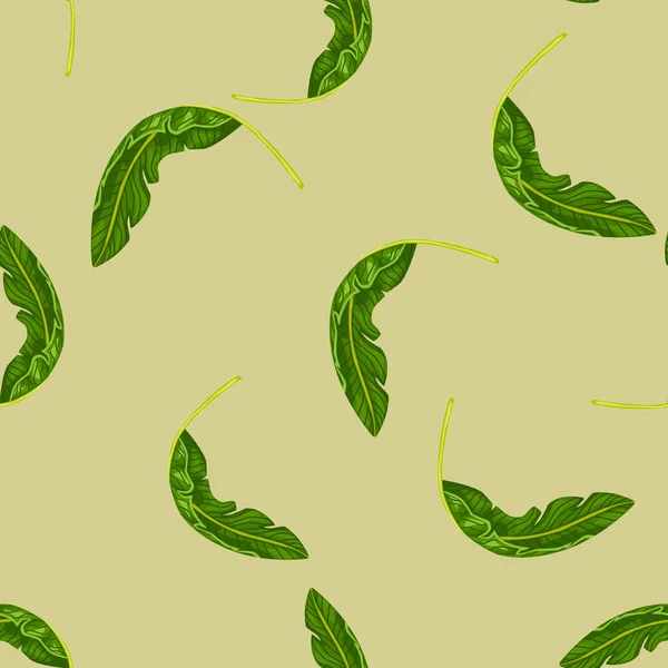 Willekeurige Groene Tropische Bladeren Ornament Naadloze Doodle Patroon Beige Achtergrond — Stockvector