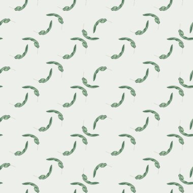 Geometrik tarzda, tropik yaprak izli, soyut, dikişsiz desenli çiçek deseni. Hafif arkaplan. Mevsimlik tekstil baskıları, kumaş, afişler, arkaplanlar ve duvar kağıtları için vektör illüstrasyonu.