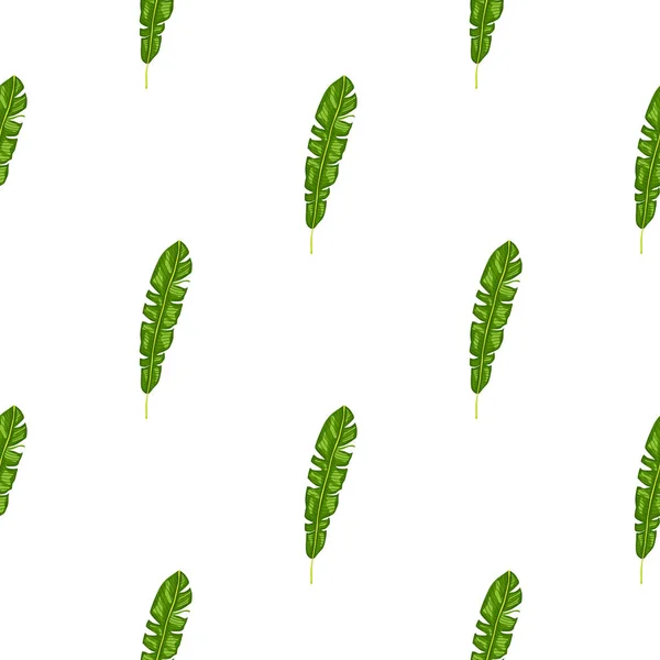 緑の熱帯の葉のシルエットでシームレスなパターンを描いた孤立した手 白地だ 印刷を怠る テキスタイル ファブリック ギフトラップ 壁紙のためのフラットベクトルプリント エンドレスイラスト — ストックベクタ