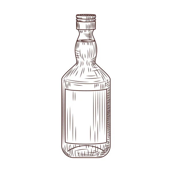 Botella Aislada Sobre Fondo Blanco Bosquejo Vintage Contorno Marrón Cerca — Vector de stock