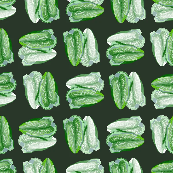 Nahtloser Mustersalat Romano Auf Dunklem Hintergrund Einfache Zierde Mit Salat — Stockvektor