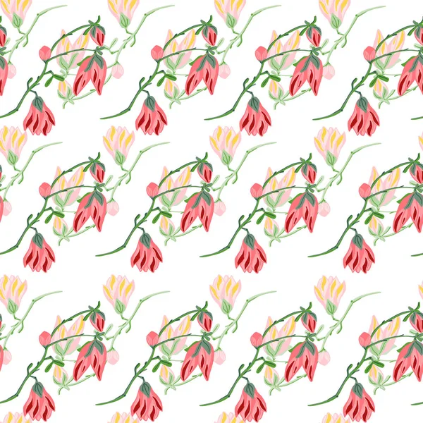 Бесшовный Рисунок Магнолии Белом Фоне Красивый Орнамент Весенними Розовыми Цветами — стоковый вектор