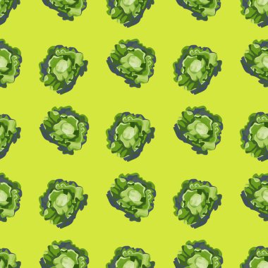 Parlak yeşil arka planda kusursuz bir Butterhead salatası. Marullu basit bir süs. Kumaş için geometrik bitki şablonu. Tasarım vektörü illüstrasyonu.