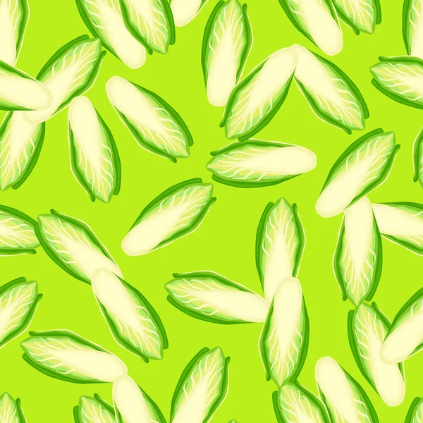 Seamless Pattern Chicory Cabbage Bright Green Background Modern Ornament Lettuce — Stock Vector
