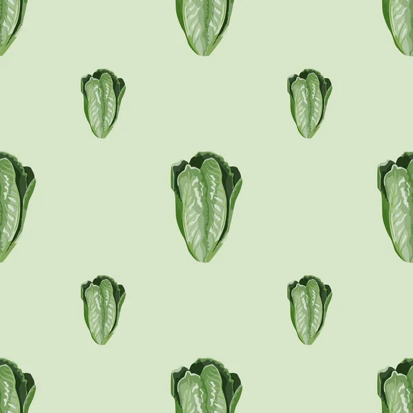 Nahtloser Mustersalat Romano Auf Hellgrünem Hintergrund Minimalistischer Schmuck Mit Salat — Stockvektor
