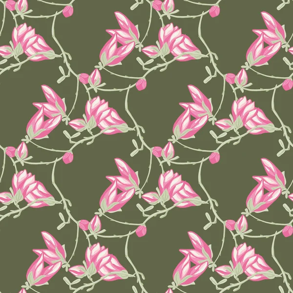 Modèle Sans Couture Magnolias Sur Fond Vert Bel Ornement Avec — Image vectorielle