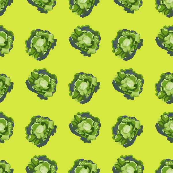在明亮的绿色背景上 无缝图案的蝴蝶头沙拉 用生菜装饰 织物几何模版 设计矢量说明 — 图库矢量图片