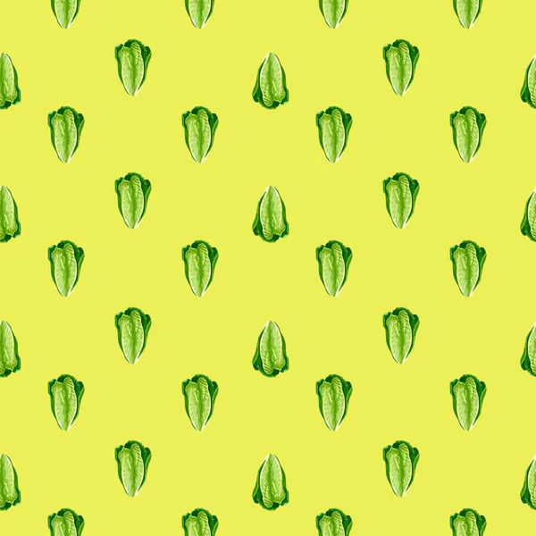 Nahtloser Mustersalat Romano Auf Gelbem Hintergrund Minimalistischer Schmuck Mit Salat — Stockvektor