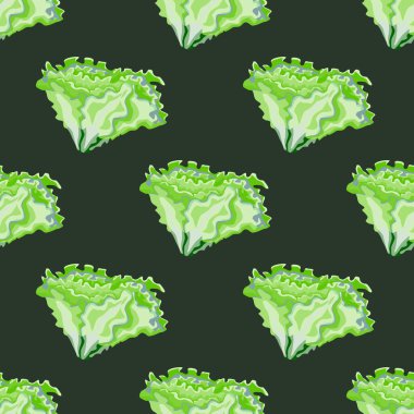 Koyu gri arka planda kusursuz Batavia salatası. Marullu basit bir süs. Kumaş için geometrik bitki şablonu. Tasarım vektörü illüstrasyonu.