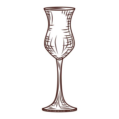 Beyaz arka planda izole edilmiş boş cam işlemeli pisko stili. Klasik eskiz taslağı yakın plan. Vektör illüstrasyon tasarımı