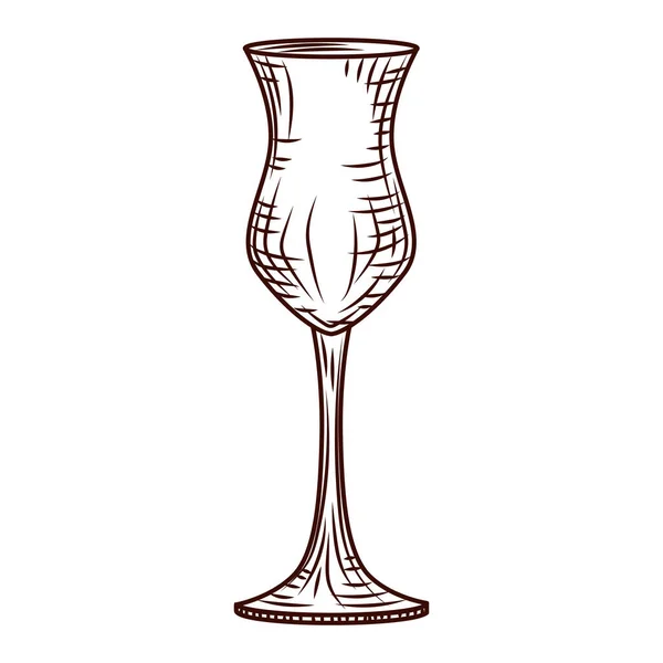 Empty Glass Pisco Engraved Style Isolated White Background Vintage Sketch — Stock Vector