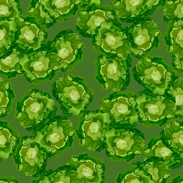 Nahtloses Muster Butterkopfsalat Auf Grünem Hintergrund Moderne Zierde Mit Salat — Stockvektor