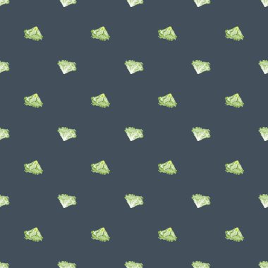 Gri arka planda kusursuz Batavia salatası. Marullu minimalist bir süs. Kumaş için geometrik bitki şablonu. Tasarım vektörü illüstrasyonu.