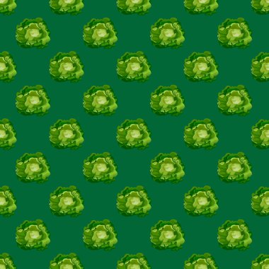 Deniz mavisi arkaplanında kusursuz bir Butterhead salatası. Marullu minimalist bir süs. Kumaş için geometrik bitki şablonu. Tasarım vektörü illüstrasyonu.