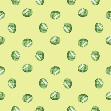 Bej arka planda kusursuz desenli buzdağı salatası. Marullu minimalizm süsü. Kumaş için geometrik bitki şablonu. Tasarım vektörü illüstrasyonu.