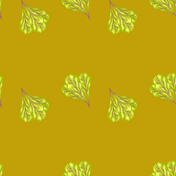 无缝图案的金黄色背景的色拉 简单的莴苣装饰品 织物几何模版 设计矢量说明 — 图库矢量图片