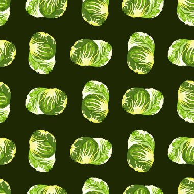 Siyah arka planda kusursuz radicchio salatası. Marullu basit bir süs. Kumaş için geometrik bitki şablonu. Tasarım vektörü illüstrasyonu.