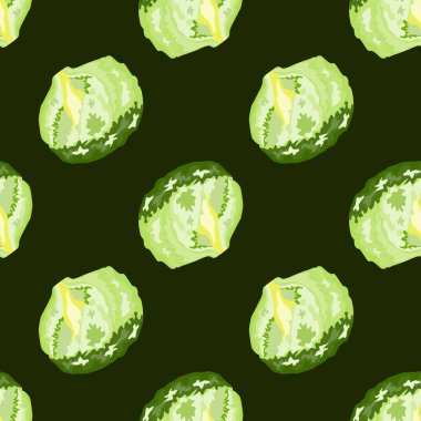 Koyu arkaplanda kusursuz buzdağı salatası. Marullu modern süs. Kumaş için çapraz bitki kalıbı. Tasarım vektörü illüstrasyonu.