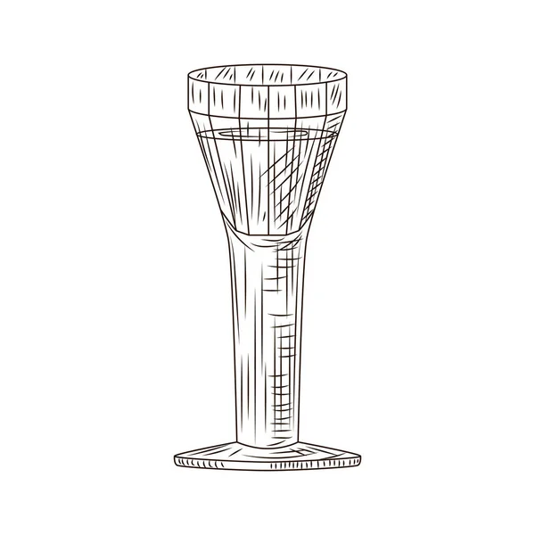 Full Glass Becherovka Engraved Style Isolated White Background Vintage Sketch - Stok Vektor