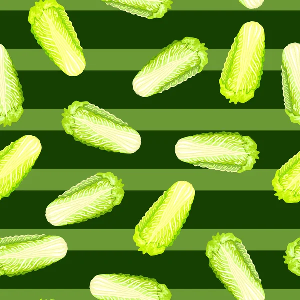 Nahtlose Muster Chinakohl Auf Streifen Hintergrund Minimalistischer Schmuck Mit Salat — Stockvektor