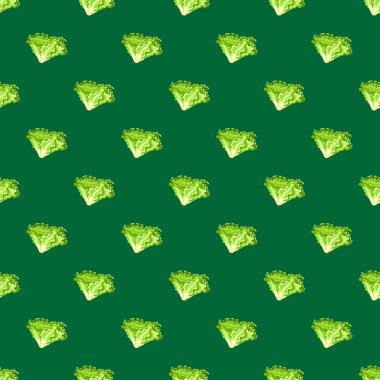 Düz desenli, deniz mavisi arkaplanda Batavia salatası. Marullu minimalist bir süs. Kumaş için geometrik bitki şablonu. Tasarım vektörü illüstrasyonu.