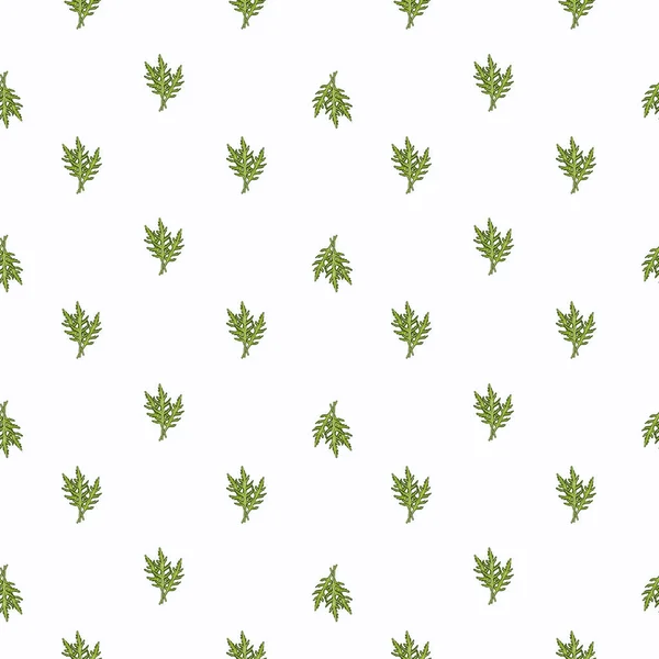 Nahtlose Musterbüschel Rucolasalat Auf Weißem Hintergrund Minimalistisches Ornament Mit Salat — Stockvektor