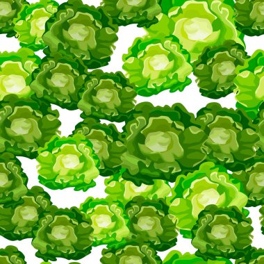 Beyaz arka planda kusursuz bir Butterhead salatası. Marullu modern süs. Kumaş için rastgele bitki şablonu. Tasarım vektörü illüstrasyonu.