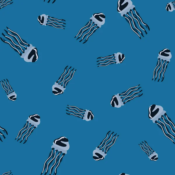 浅蓝色背景的无缝图案水母 简单的海洋动物装饰 织物的随机模板 设计矢量说明 — 图库矢量图片