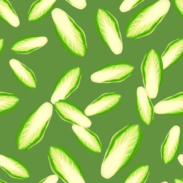 Nahtloses Muster Chicorée Kohl Auf Grünem Hintergrund Einfache Zierde Mit — Stockvektor