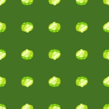 Yeşil arka planda kusursuz buzdağı salatası. Marullu basit bir süs. Kumaş için geometrik bitki şablonu. Tasarım vektörü illüstrasyonu.