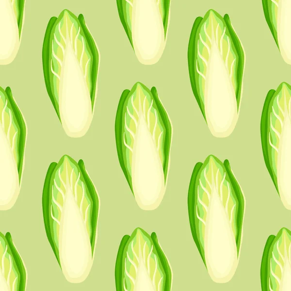 シームレスなパターンパステルグリーンの背景にチコリキャベツ レタスでシンプルな飾り 布のためのランダムな植物テンプレート デザインベクトルイラスト — ストックベクタ