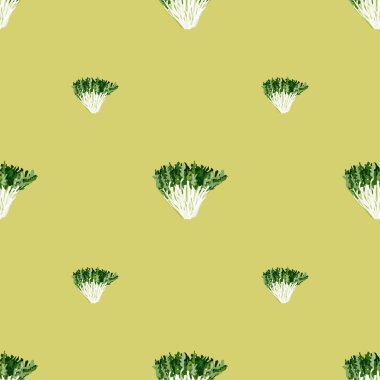 Bej arka planda pürüzsüz friz salatası. Marullu basit bir süs. Kumaş için geometrik bitki şablonu. Tasarım vektörü illüstrasyonu.