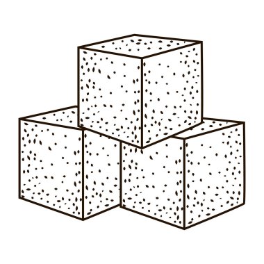 Beyaz arka planda şeker küpü izole edilmiş. İşlemeli bir öğün. Klasik eskiz, siyah taslak, yakın plan. Vektör illüstrasyon tasarımı.