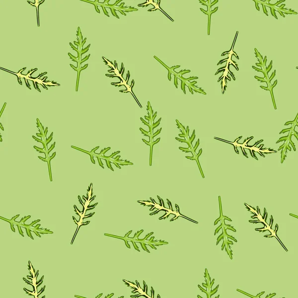 Ensalada Rúcula Sin Costuras Patrón Manojo Sobre Fondo Verde Pastel — Vector de stock