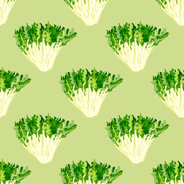 パステルグリーンの背景にシームレスなパターンのフリーサラダ レタスのモダンな装飾 ファブリック用幾何学的な植物テンプレート デザインベクトルイラスト — ストックベクタ
