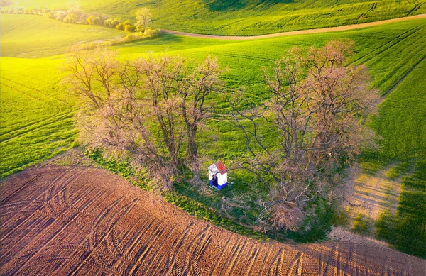 Zuid Moravië Landschap Met Kapel Van Sint Barbara Van Bovenaf — Stockfoto