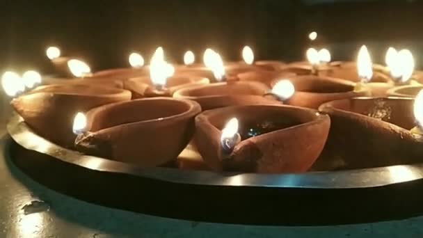 Clay Diya Osvětlení Během Indického Festivalu Diwali — Stock video