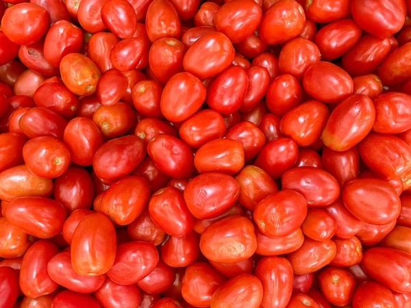 Grande Mucchio Pomodori Rossi Biologici Freschi Uno Stand Prodotti Agricoli — Foto Stock