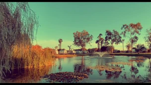 Camping Rétro Remorques Anciennes Lac Dans Vieux Ressorts Palme Californie — Video