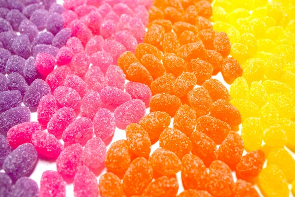 Purple Pink Orange Yellow Sugar Sprinkled Covered Yellow Fruit Candy — Stock Photo, Image