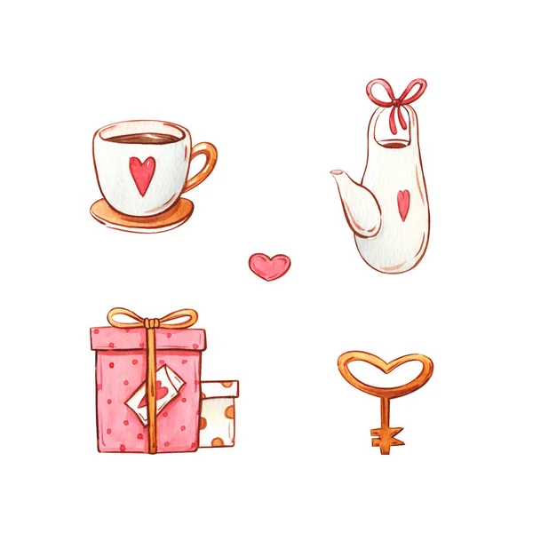 Love Valentine Day Watercolor Illustration Concept Hand Drawn Clipart Set — 스톡 사진