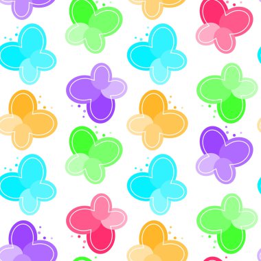 Renkli desen beyaz arka plan üzerinde parlak kelebekler ile. Sorunsuz vektör desen